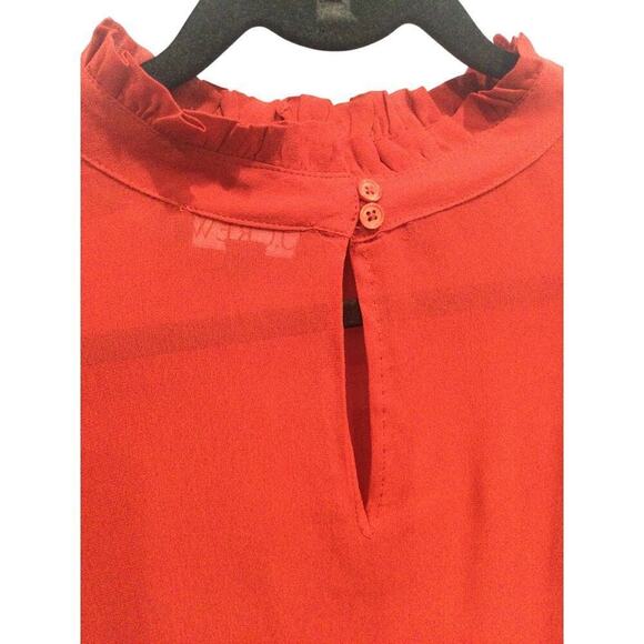 J.Crew Womens Ruffleneck Top Medium Red Chiffon Whimsigoth Sheer Classic Office - Picture 11 of 14
